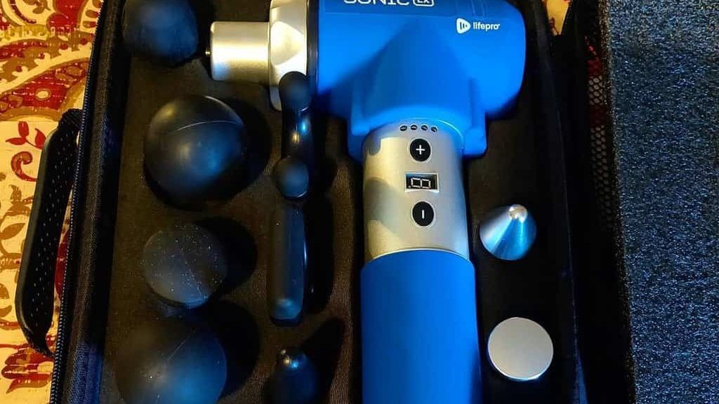 blue massager with attachments