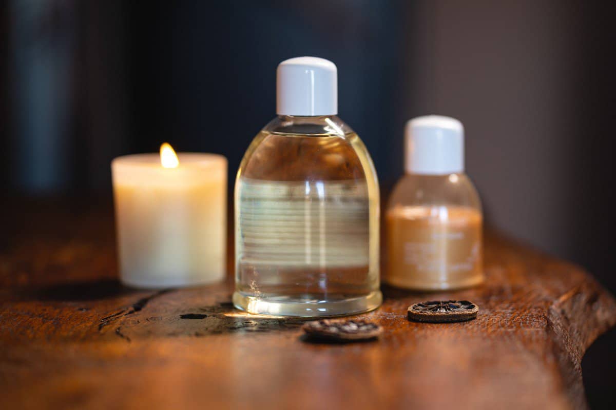 massage oils stand on the table