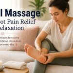 woman relaxing after a long day on couch massaging heel