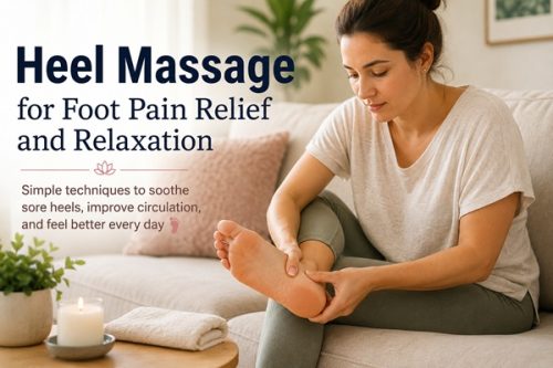 woman relaxing after a long day on couch massaging heel